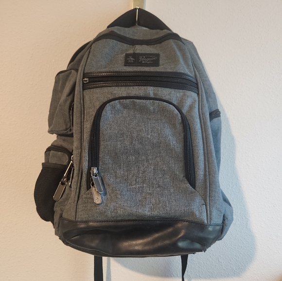 Original Penguin Fletcher Laptop‎ Backpack Grey 19 in Crosshatch Teacher School - Picture 1 of 14